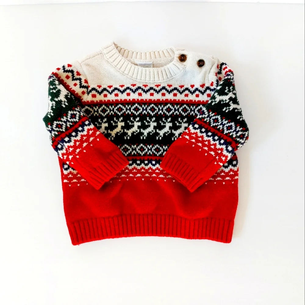 Leaping Reindeer Fairisle Christmas Sweater 3 months Carters 100% cotton Holiday